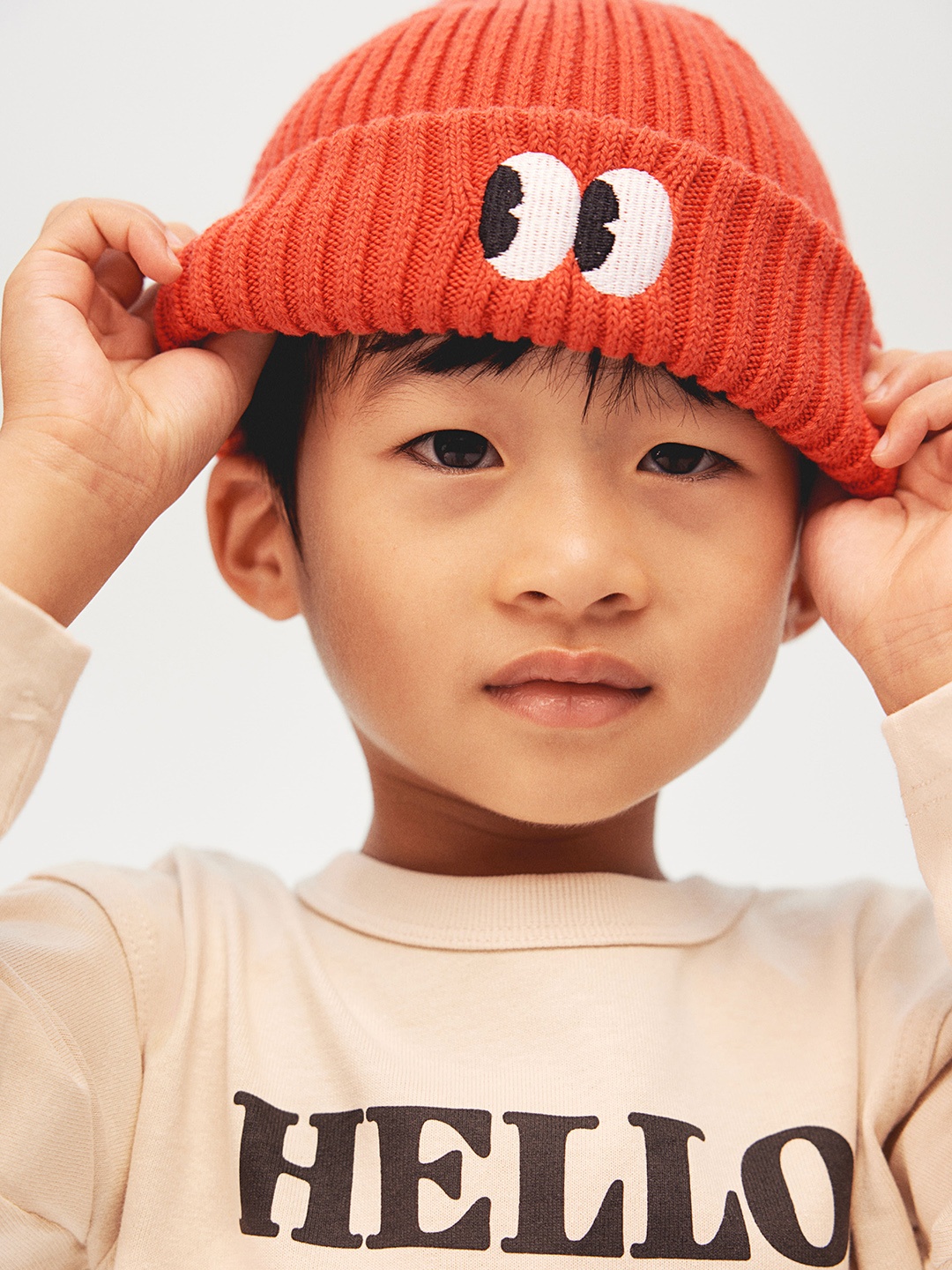 

H&M Boys Embroidered-Detail Beanie, Orange