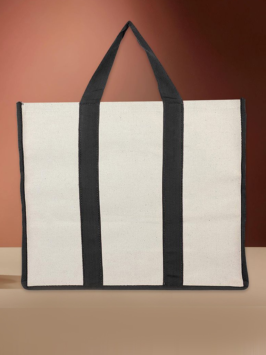 

Kuber Industries Unisex Pack Of 2 Striped Shopper Tote Bags, White