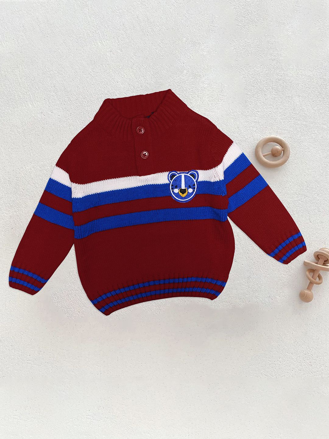 

CHKOKKO Boys Striped Woollen Pullover, Red