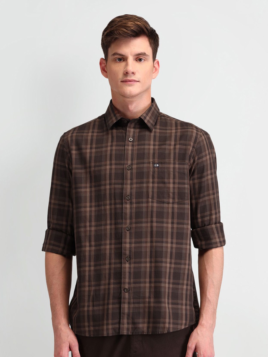 

Arrow Sport Men Classic Tailored Fit Opaque Checked Casual Shirt, Brown