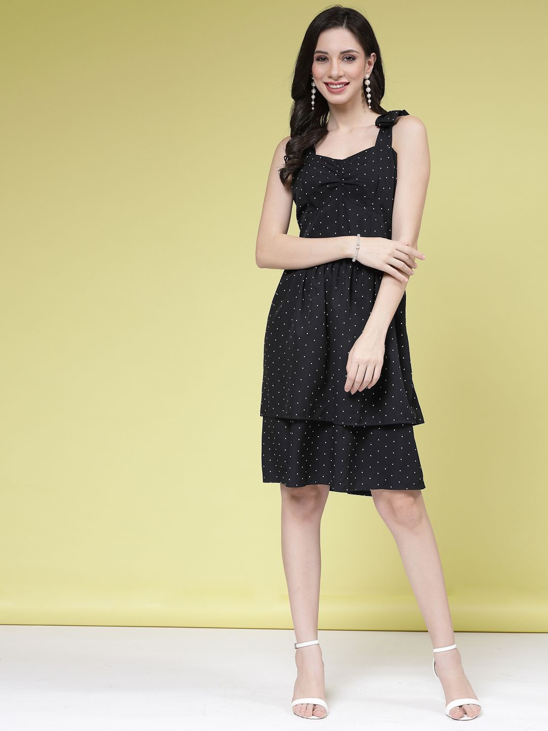 

BEING NAUGHTY Women Polka Dot Print Layered Fit & Flare Dress, Black