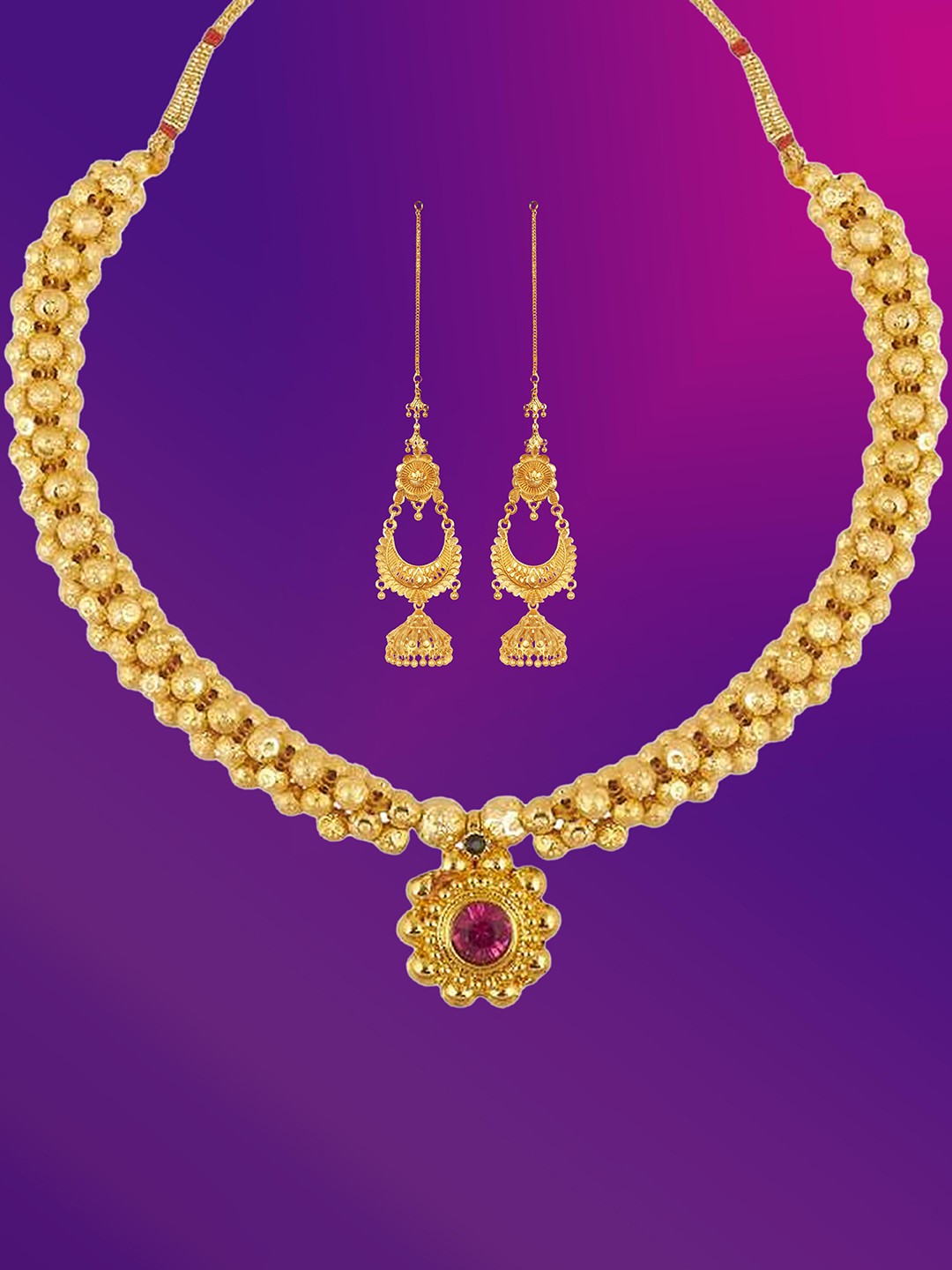 

Lila Gold-Plated Stone-Studded & Beaded Jewellery Set
