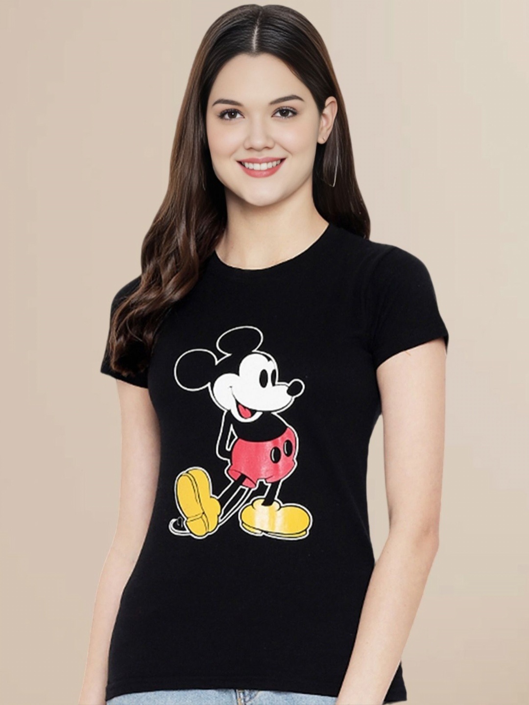 

Metronaut Women Graphic Printed Round Neck Cotton Mickey Mouse T-shirt, Black