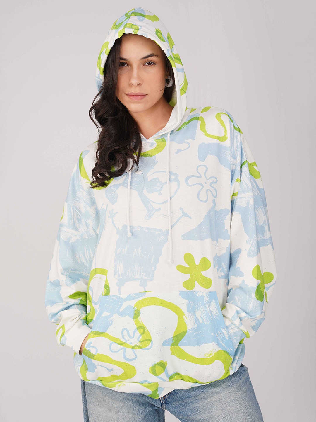 

THE CLOTHING FACTORY Women Printed Hooded Sweatshirt, White