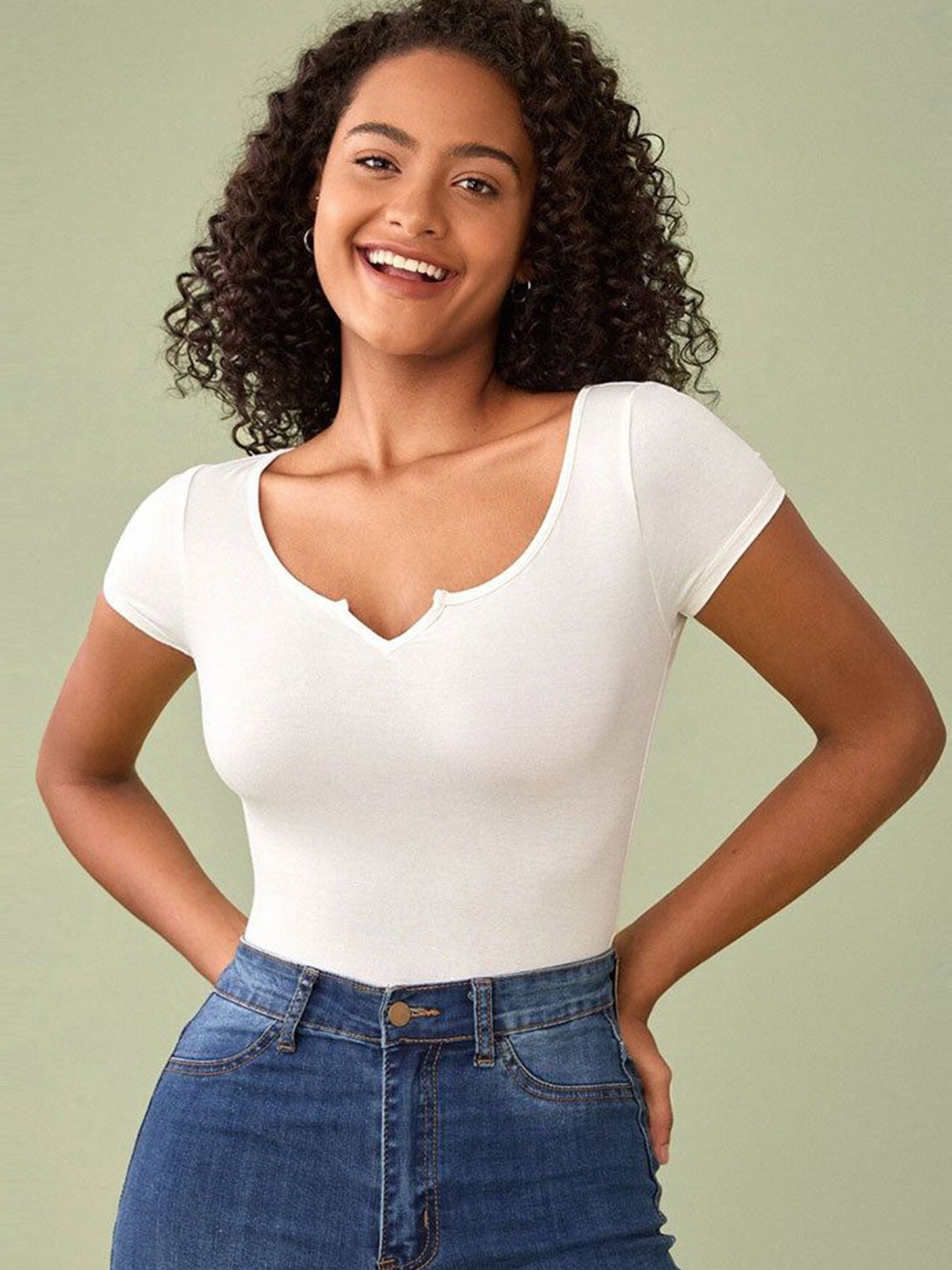 

HERE&NOW Sweetheart Neck Cotton Crop Top, White