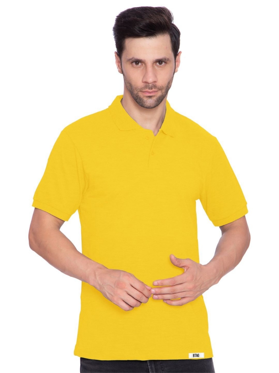 

BAESD Men Solid Polo Collar Cotton T-shirt, Yellow