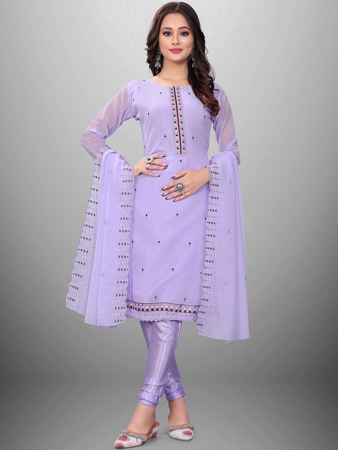 

Maroosh Embroidered Thread Work Unstitched Dress Material, Purple