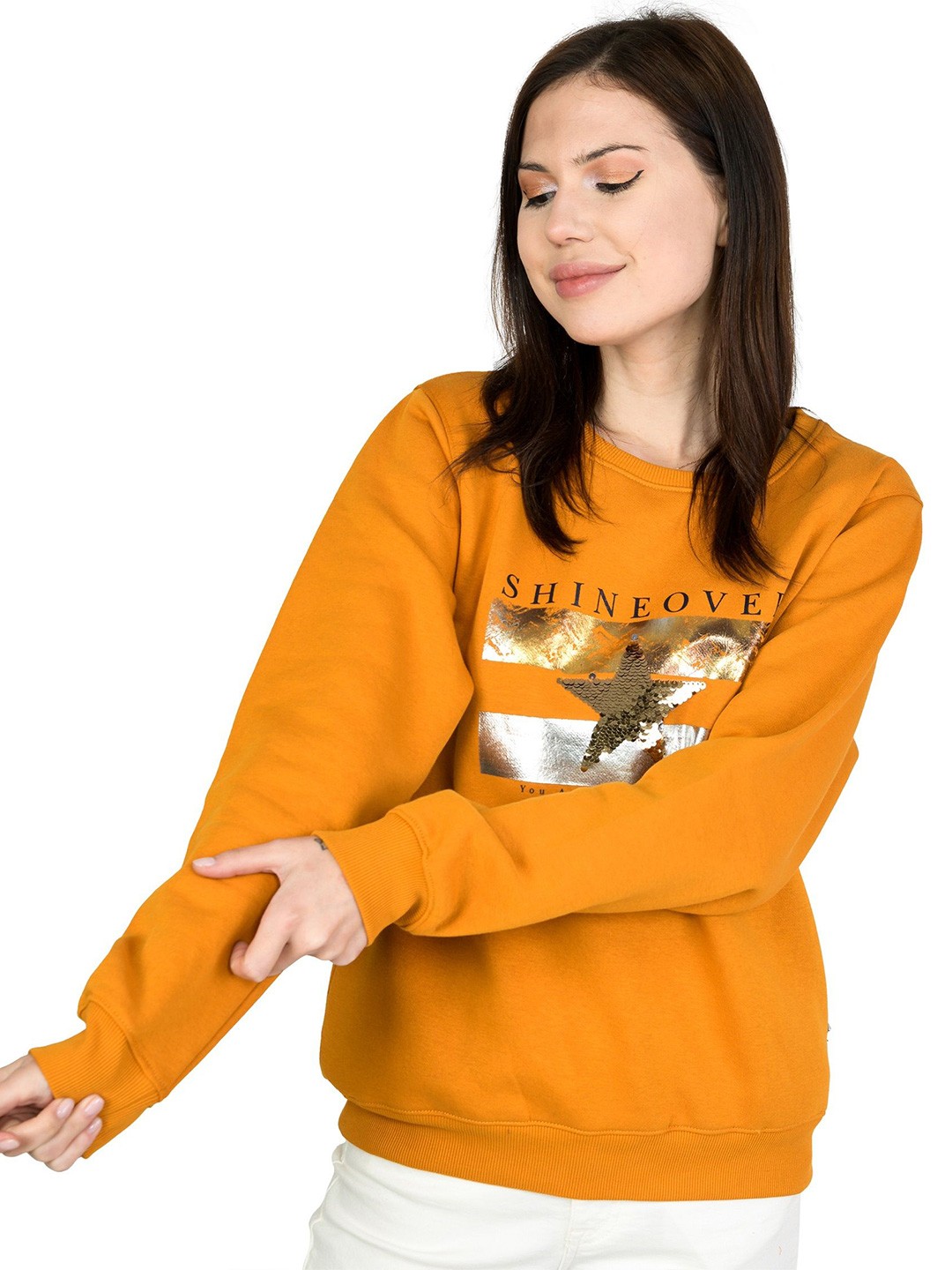 

Cheribell Women Printed Sweatshirt, Tan