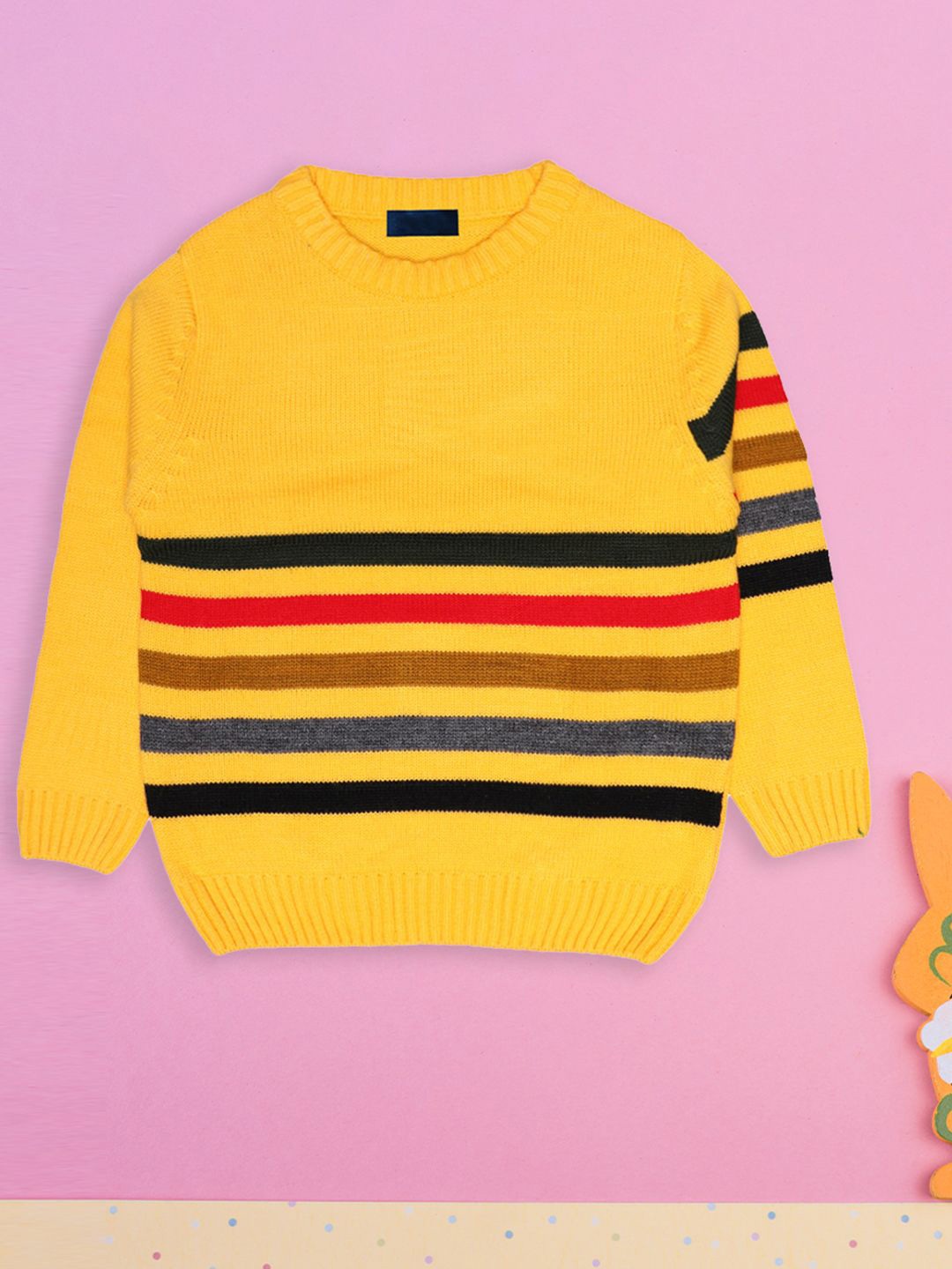 

CHKOKKO Boys Striped Woollen Pullover, Yellow