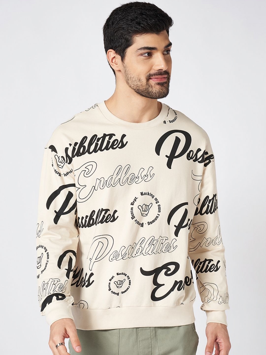 

People Men Printed Pockets Boxy T-shirt, Off white