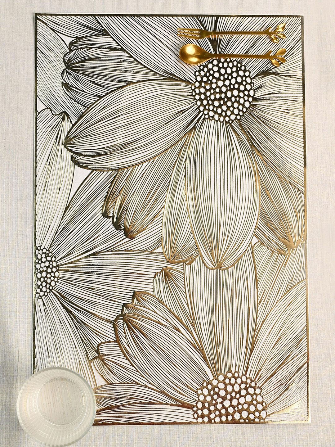 

MARKET99 Brown & Beige 2 Pieces Floral Printed Table Placemats, Gold