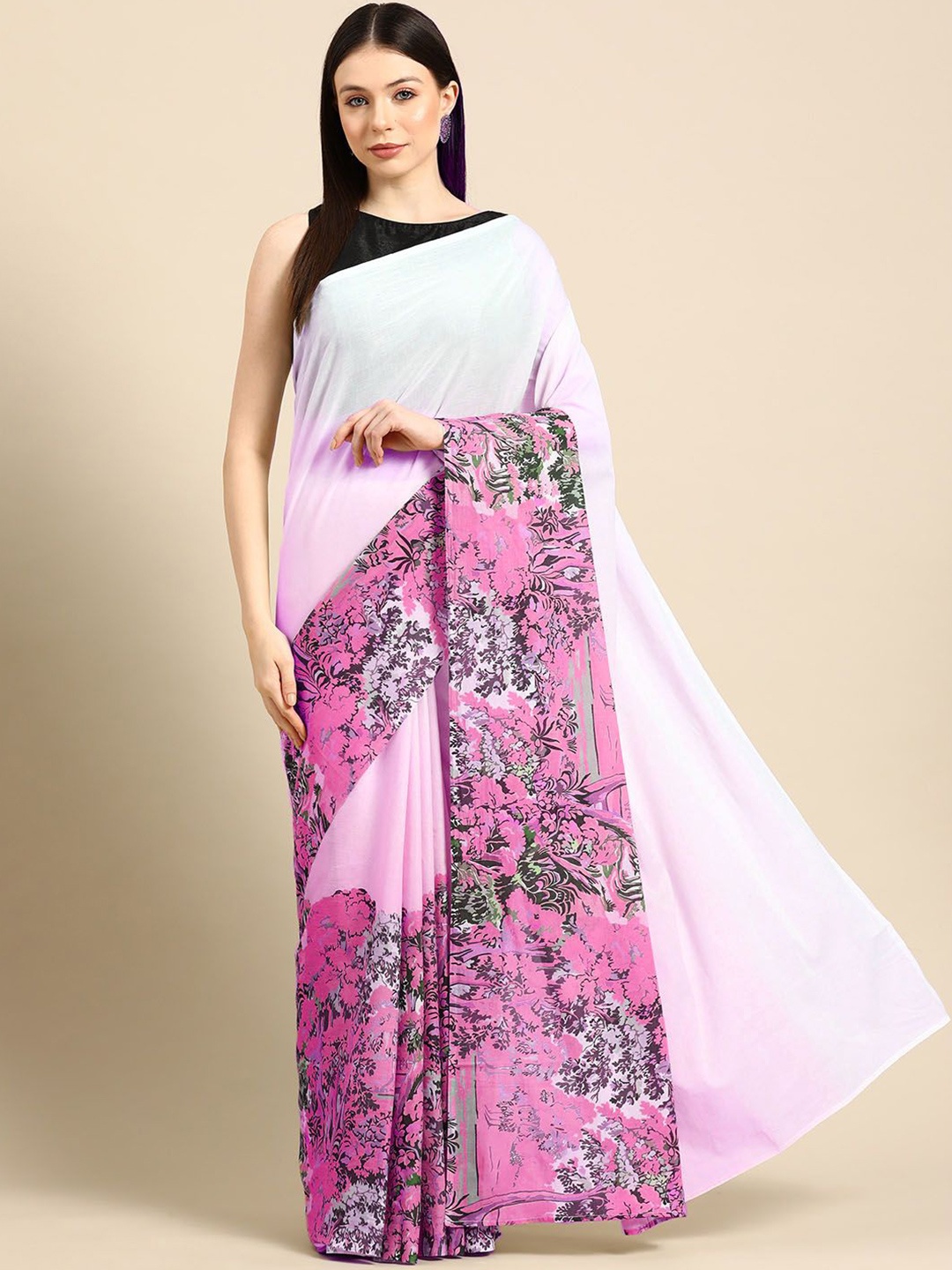 BUTA BUTI Printed Ethnic Motifs Pure Cotton Saree, Pink