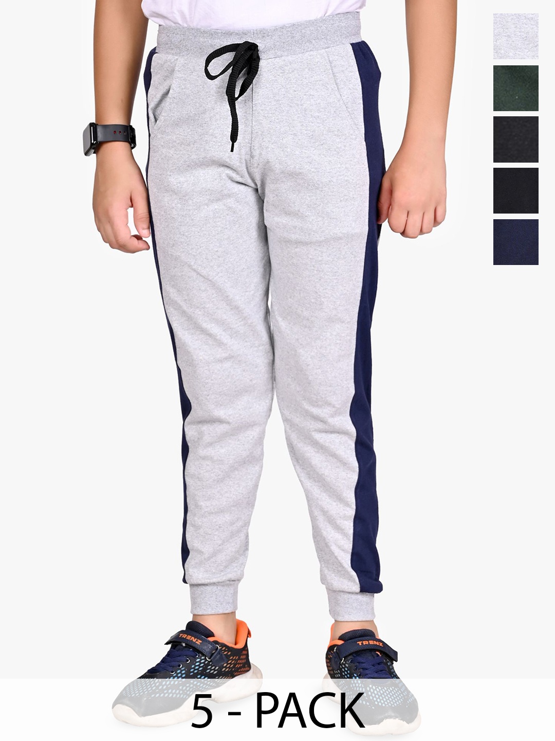 

BAESD Boys Pack Of 5 Regular Fit Cotton Joggers, Grey