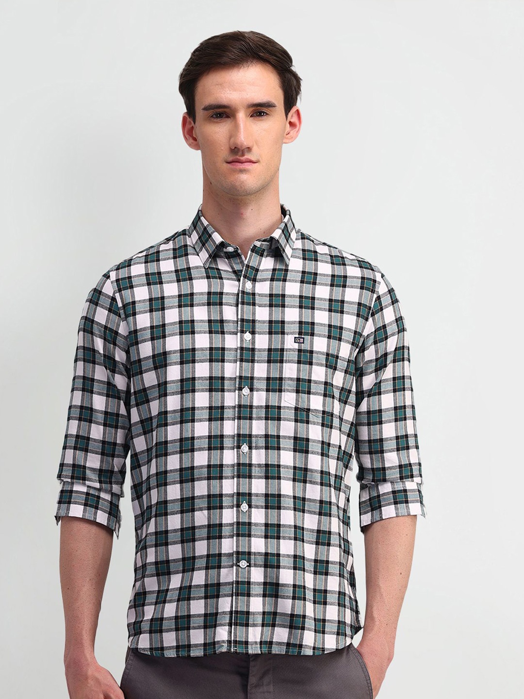 

Arrow Sport Men Classic Tailored Fit Opaque Checked Casual Shirt, Teal