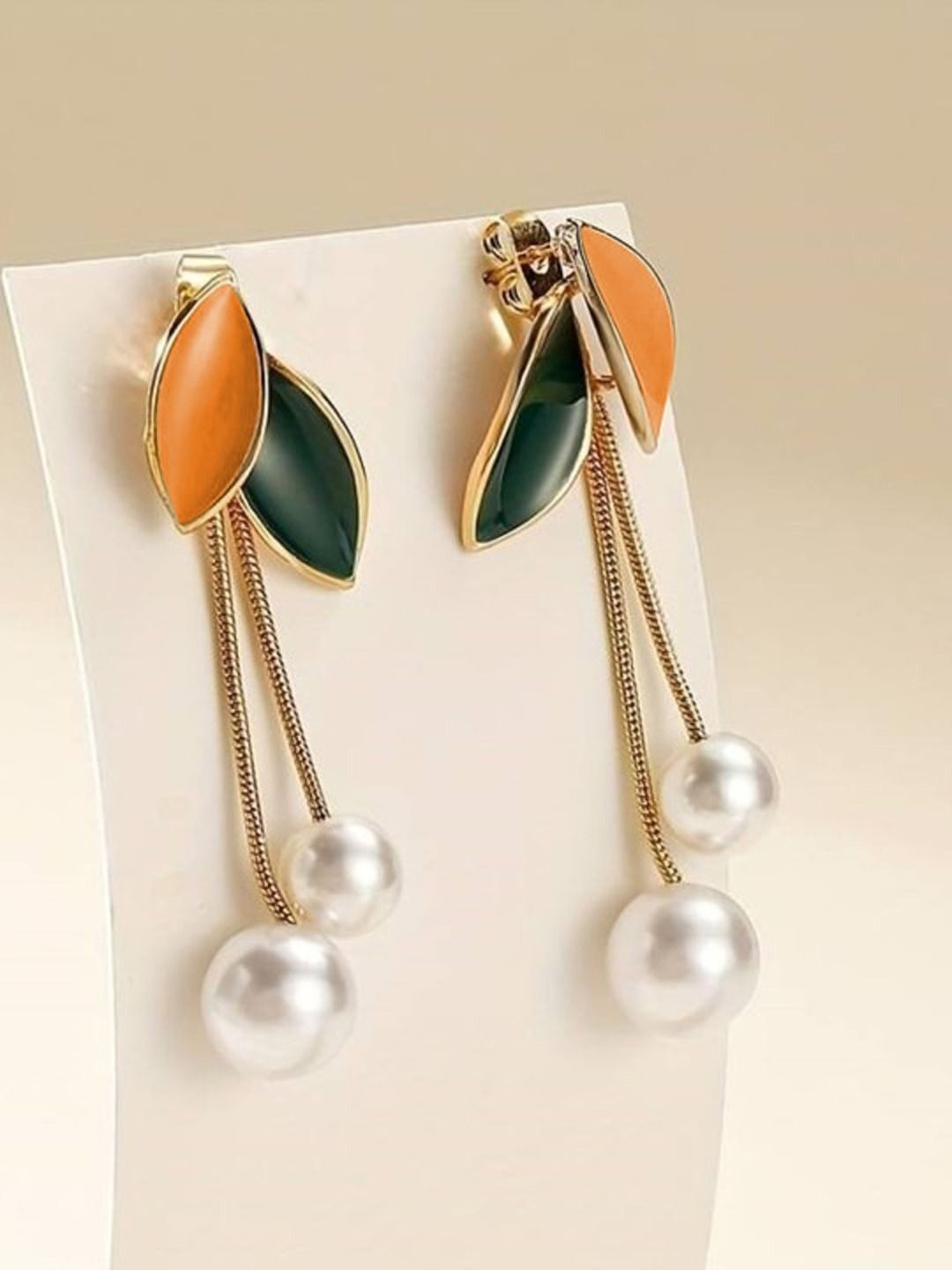 

styledose Sterling Silver Tasselled Leaf Shaped Pearls Drop Earrings, Gold