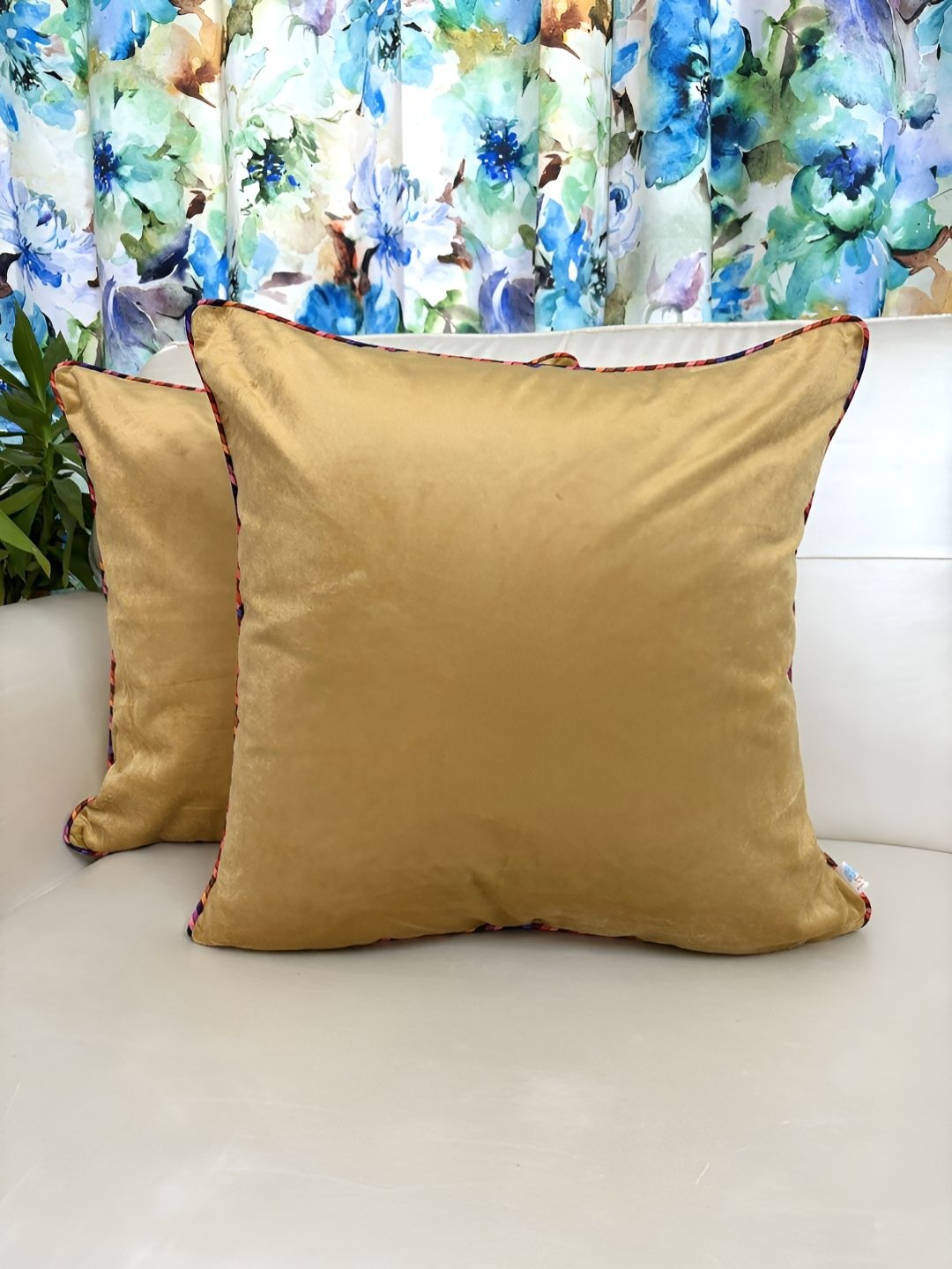 

TARA- Sparkling Homes Yellow Set of 2 Velvet Square Cushion Covers