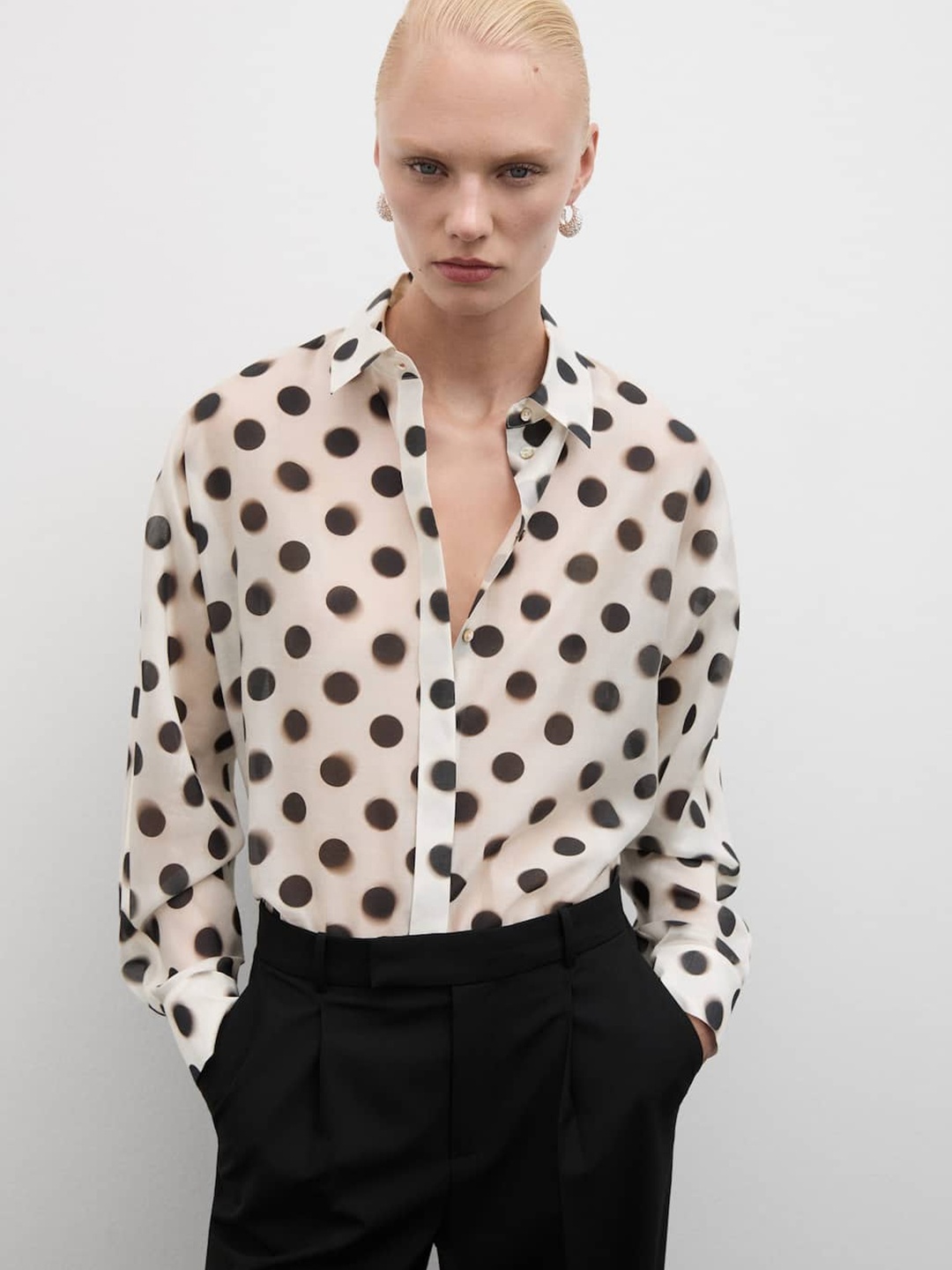 

MANGO Polka Dot Print Casual Shirt, Off white