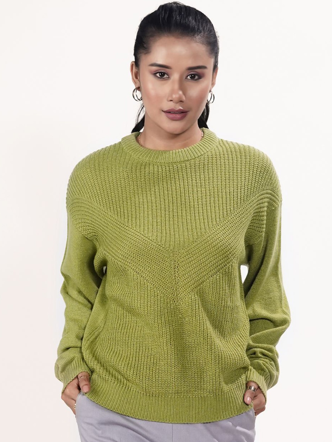 

Zink London Women Ribbed Pullover, Green