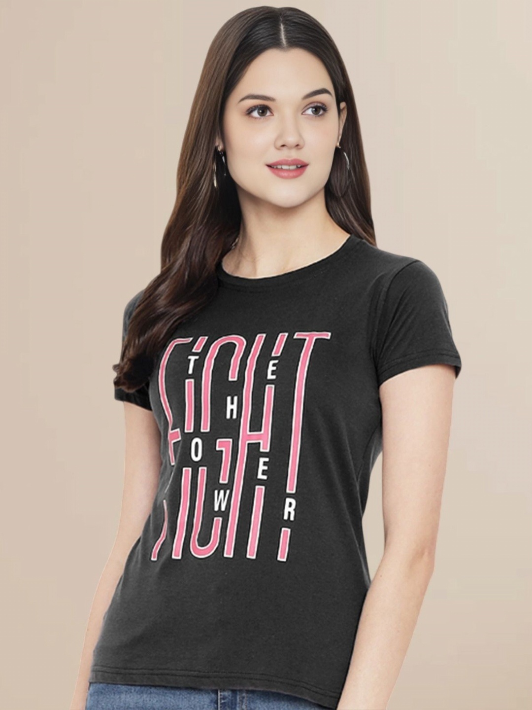 

Metronaut Women Typography Printed Round Neck Cotton T-shirt, Black