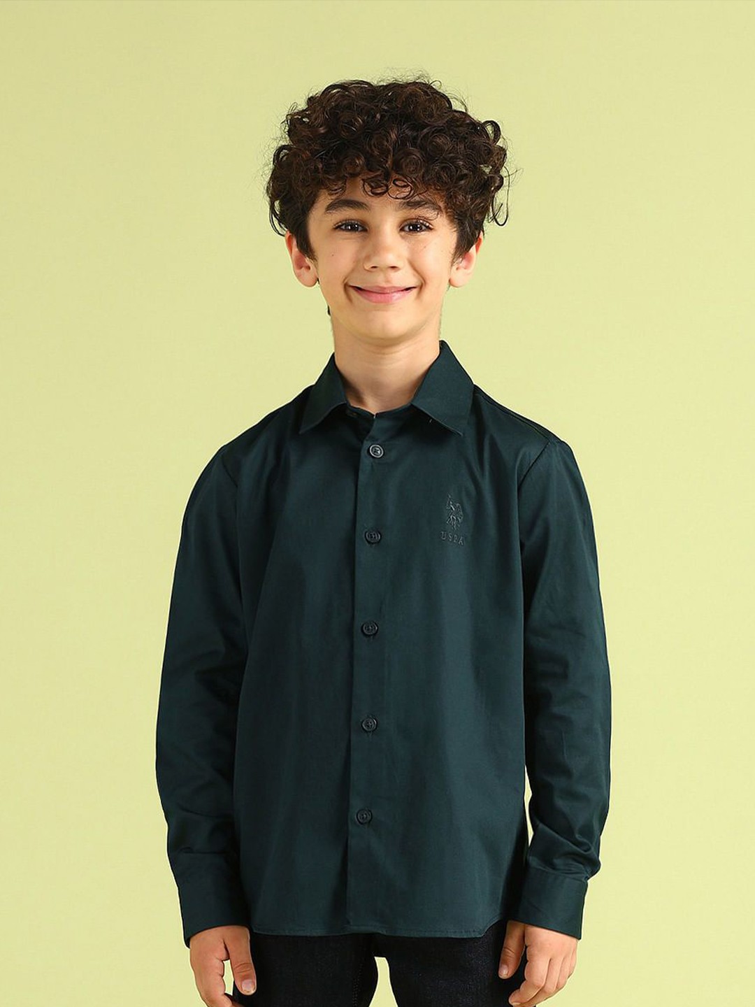 

U.S. Polo Assn. Kids Boys Classic Spread Collar Solid Cotton Casual Shirt, Green