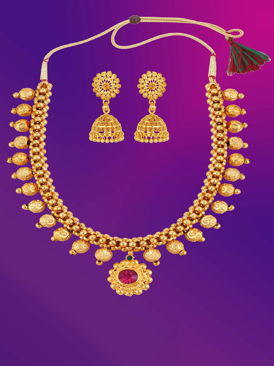 

Lila Gold- Plated Stone Studded Jewellery Set