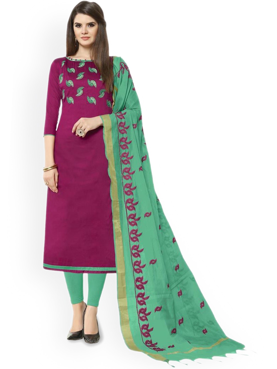 

Maroosh Floral Embroidered Unstitched Dress Material, Purple
