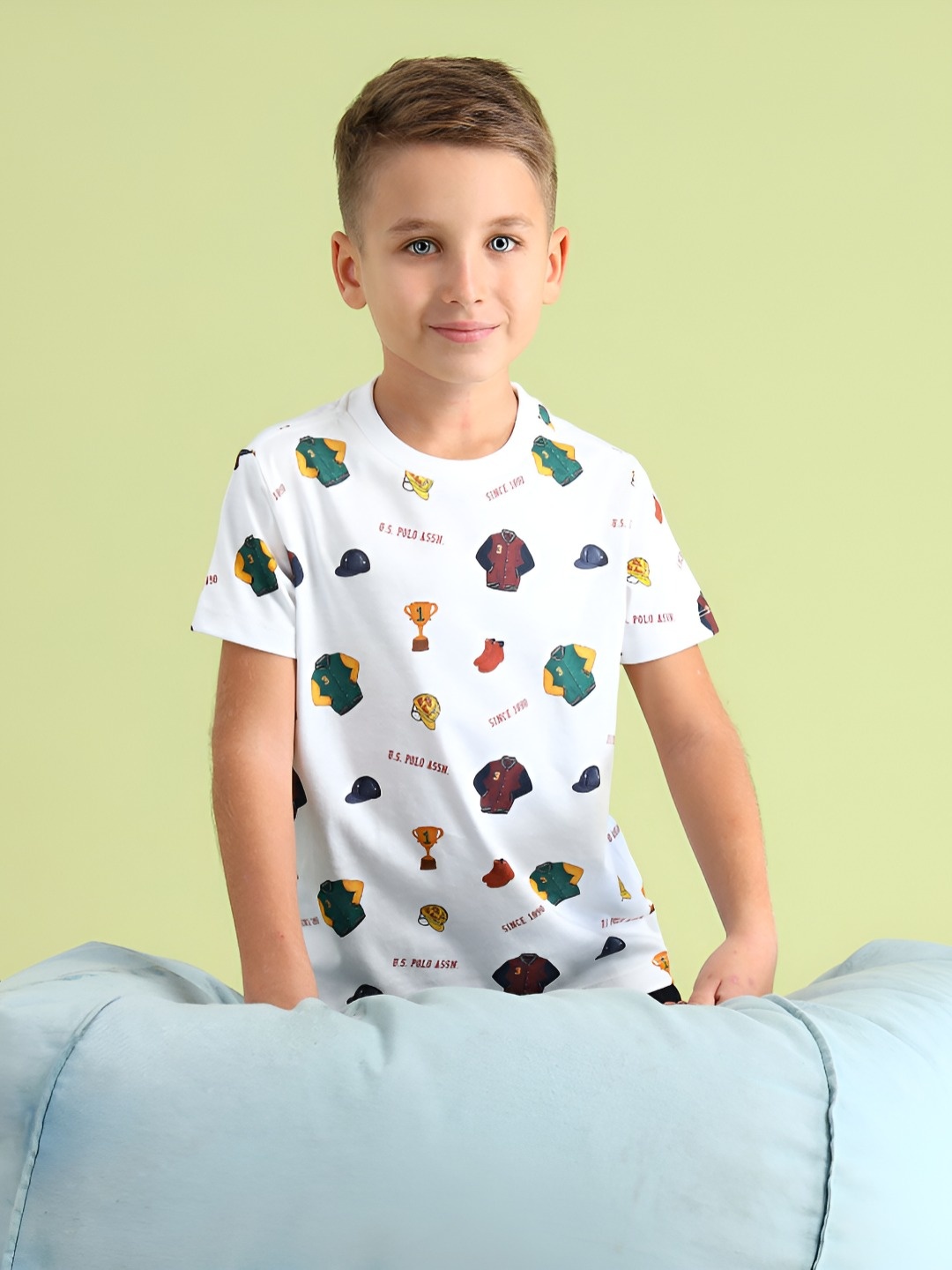 

U.S. Polo Assn. Kids Boys Conversational Printed Round Neck Cotton T-shirt, Beige