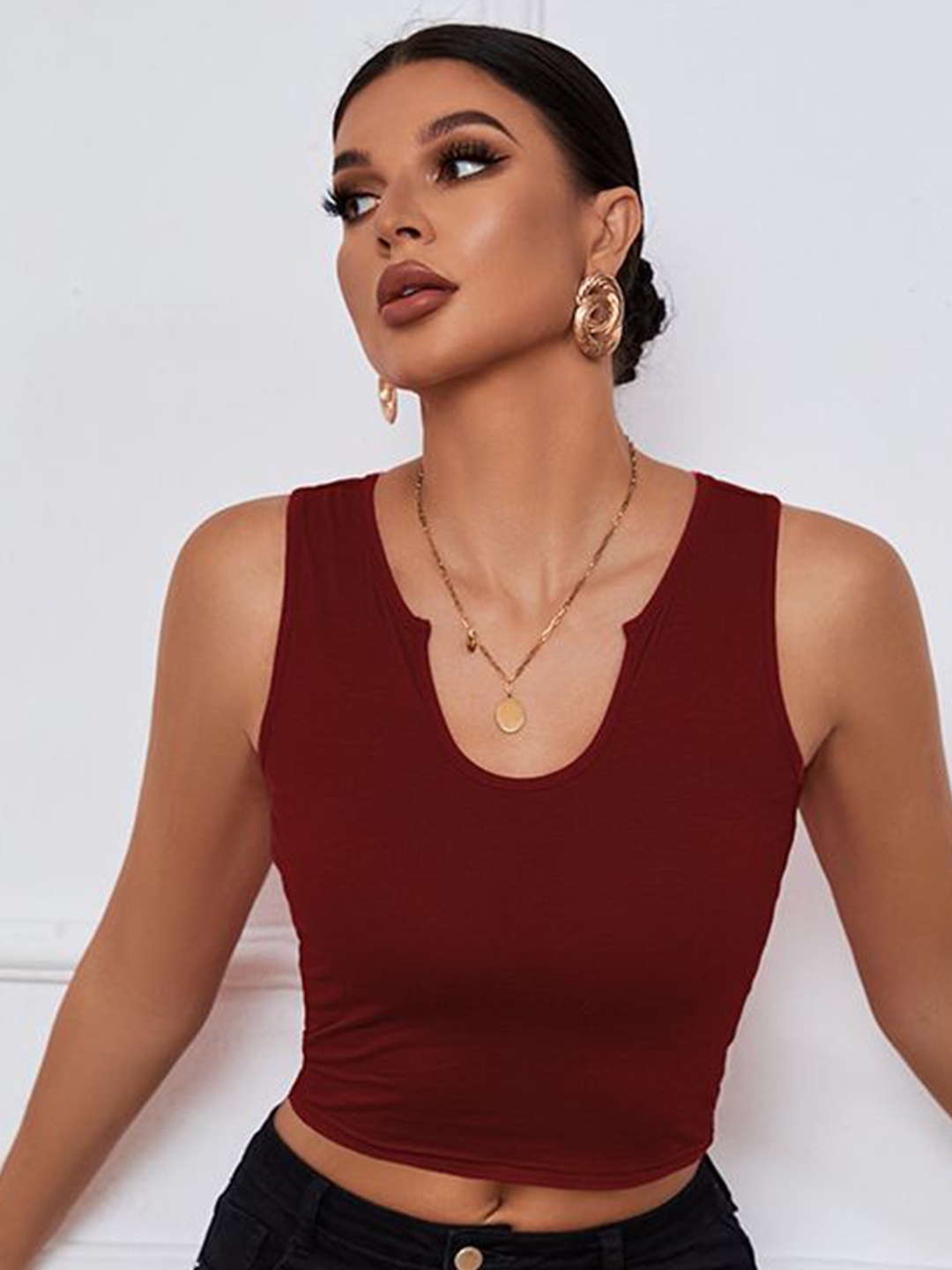

HERE&NOW Cotton Tank Top, Burgundy