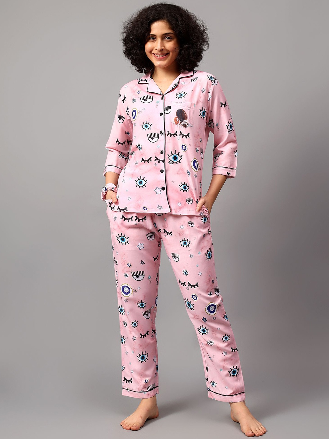 

LEAF ORIGINALS Women Printed Night suit, Pink