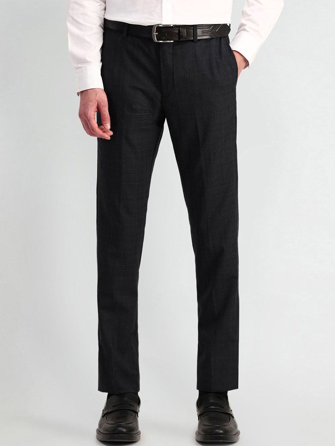 

Arrow Men Checked Urban Slim Fit Formal Trousers, Black