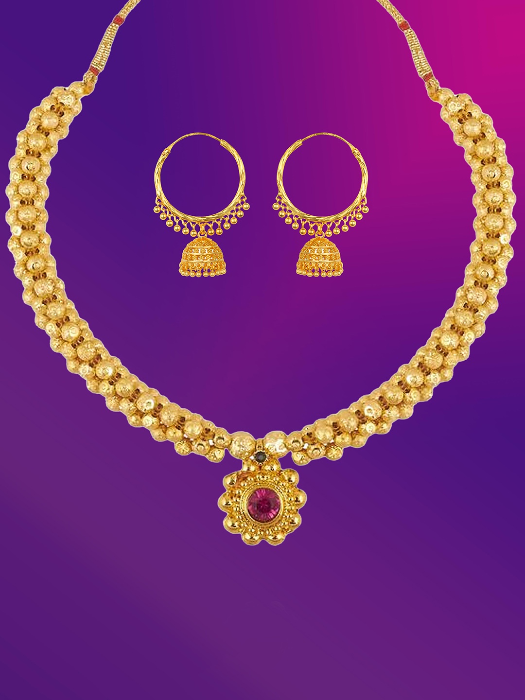 

Lila Gold- Plated Stone Studded Jewellery Set