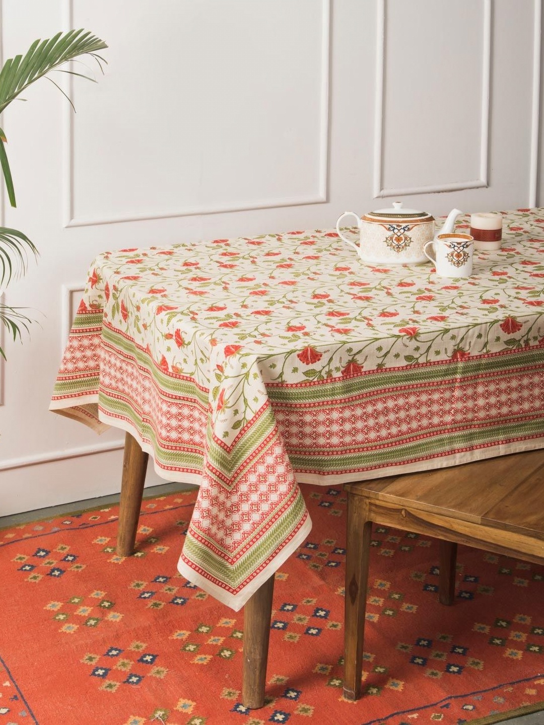 

Fabindia Red Floral Cotton 6-Seater Table Cover