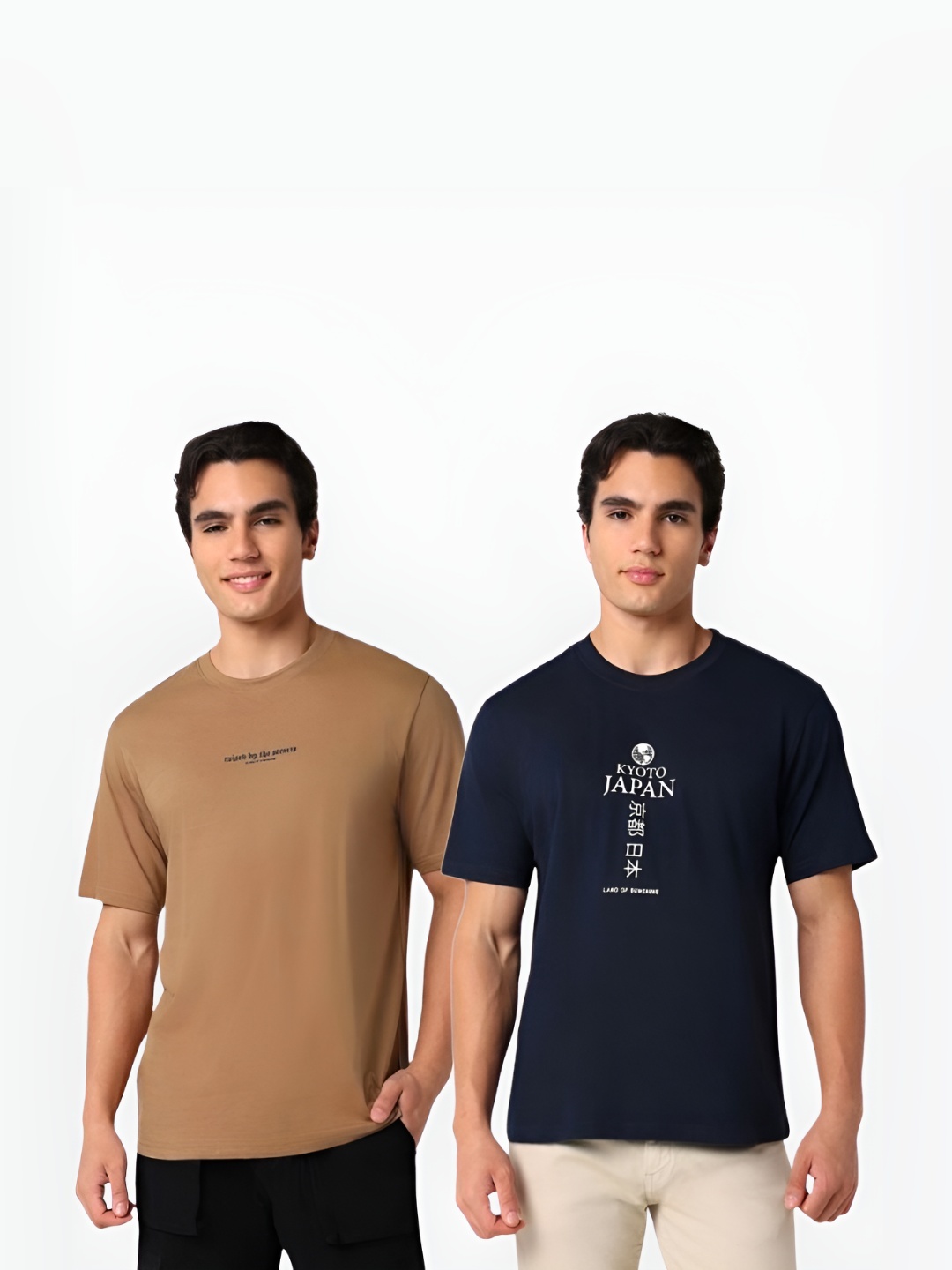 

R&B Men Pack Of 2 Typography Printed Round Neck Cotton T-shirts, Brown