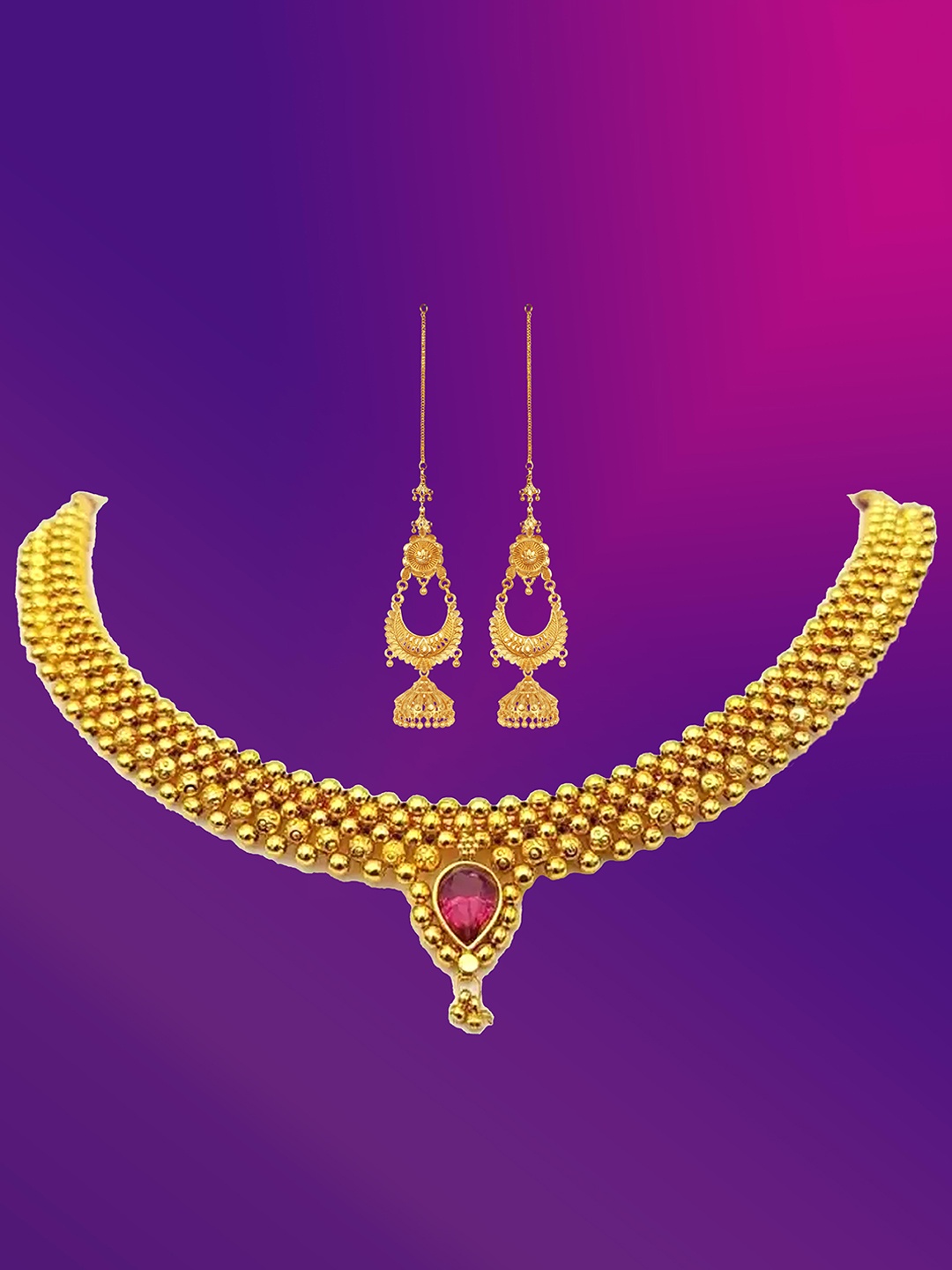 

Lila Gold-Plated Stones-Studded Jewellery Set