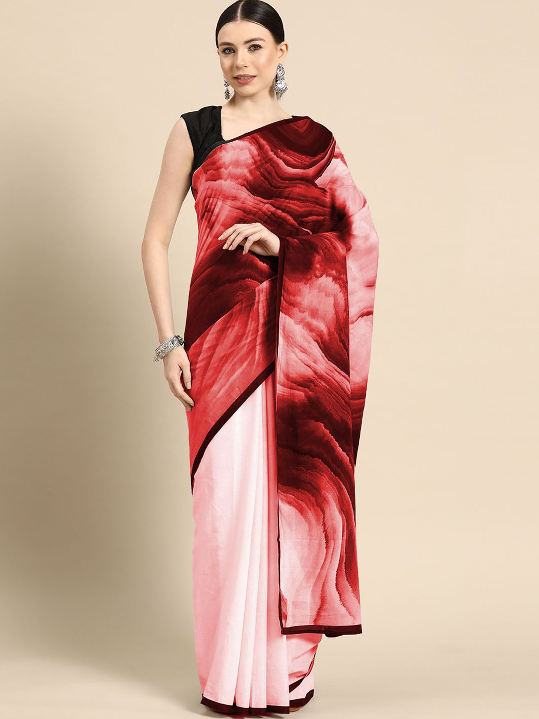 

BUTA BUTI Printed Abstract Pure Cotton Saree, Red
