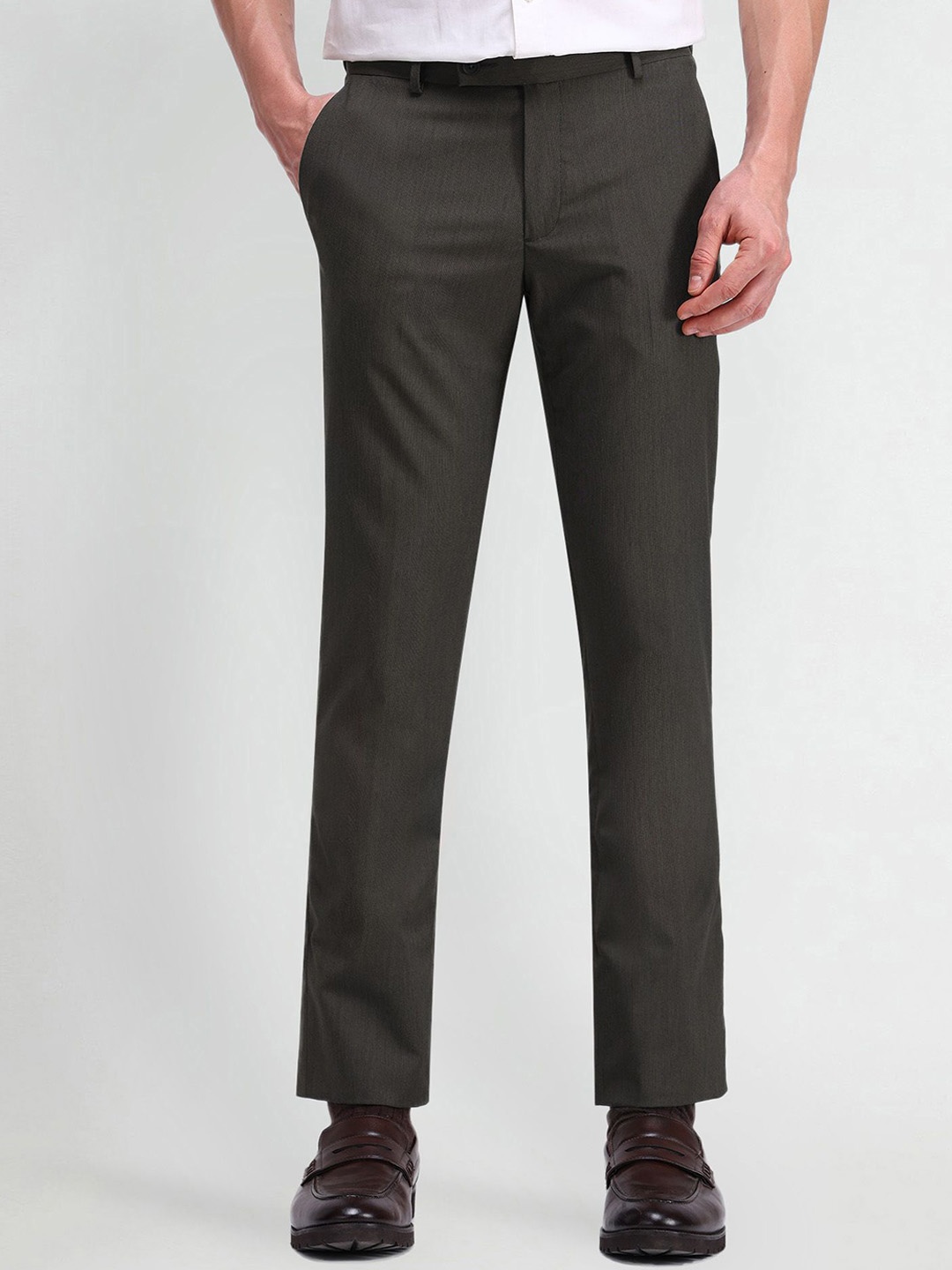 

Arrow Men Textured Urban Slim Tapered Fit Trousers, Brown