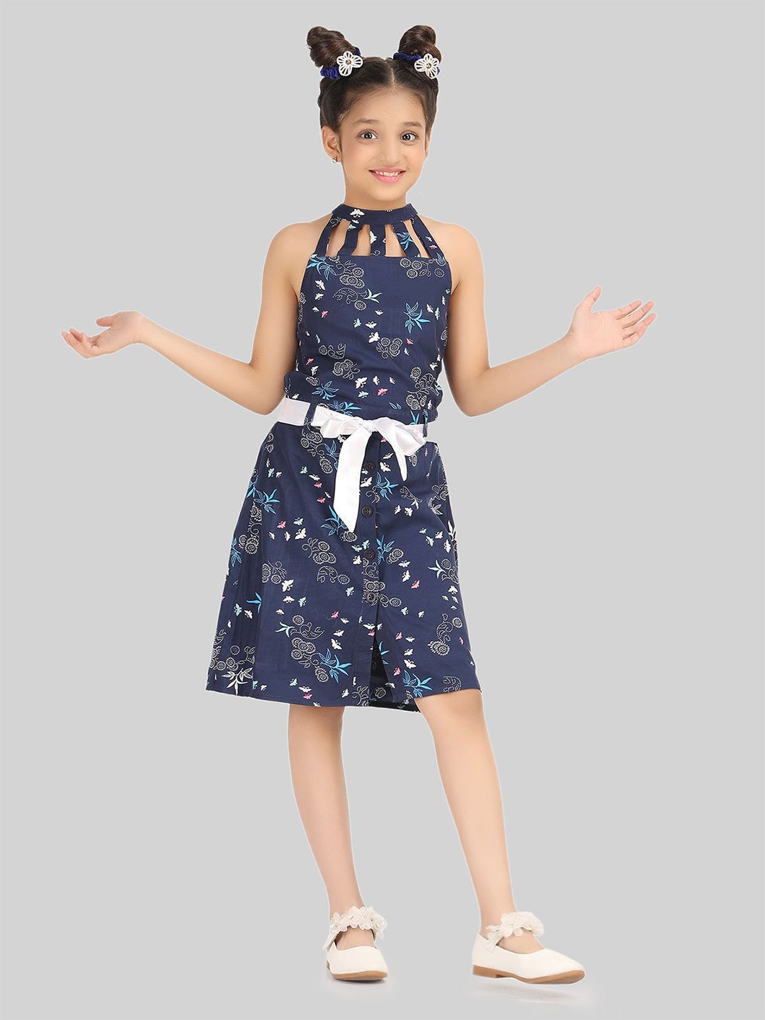 

BEING NAUGHTY Girl Floral Print Fit & Flare Dress, Blue