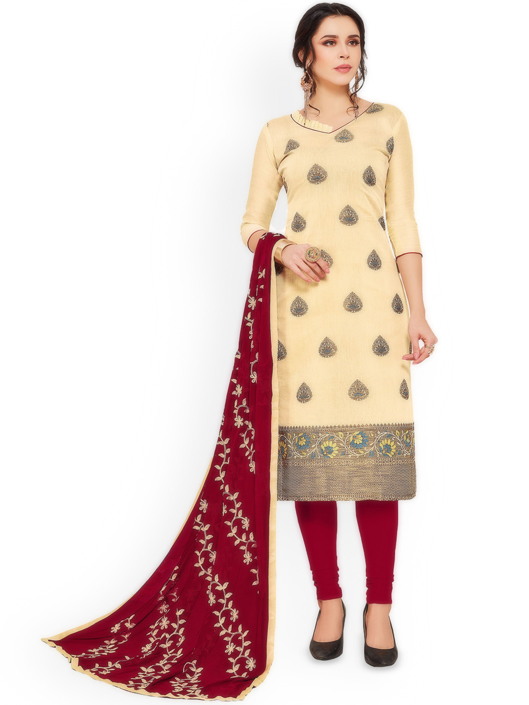 

Maroosh Ethnic Motifs Embroidered Unstitched Dress Material, Cream