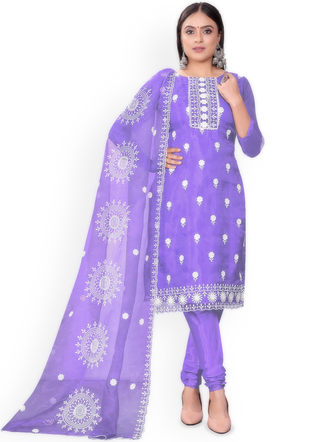 

Maroosh Floral Embroidered Organza Unstitched Dress Material, Purple