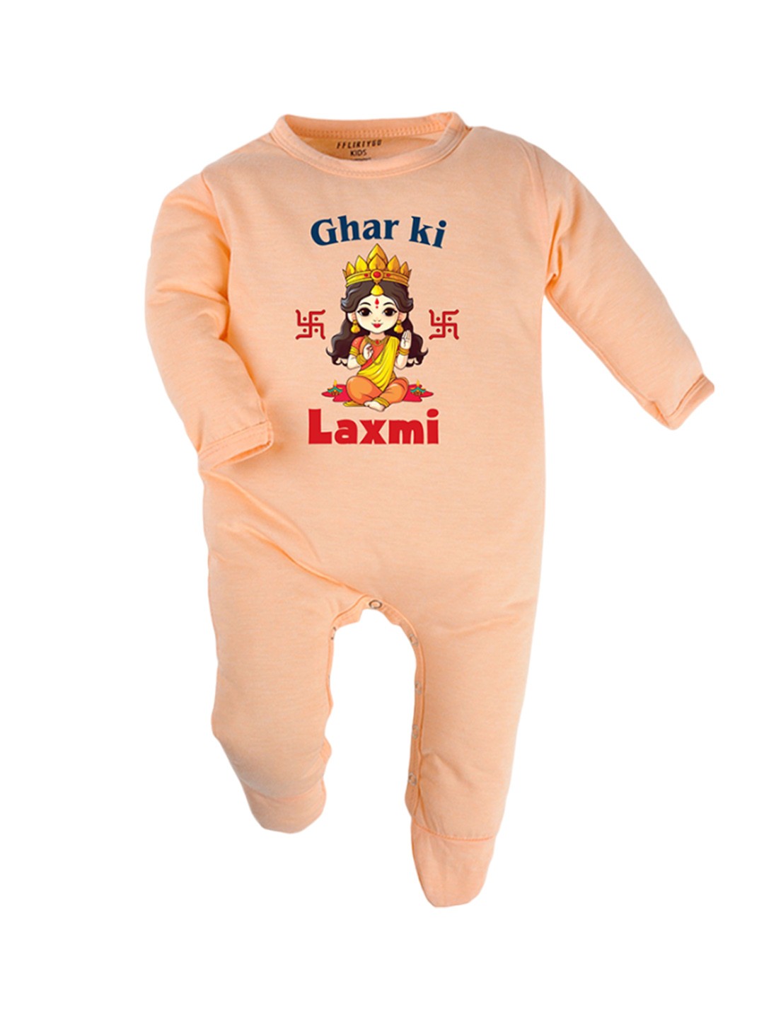 

FFLIRTYGO Unisex Kids Diwali Special Printed Pure Cotton Sleepsuit, Peach