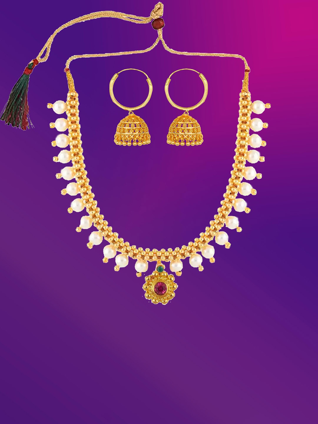 

Lila Gold Plated Stones Studded Jewellery Set