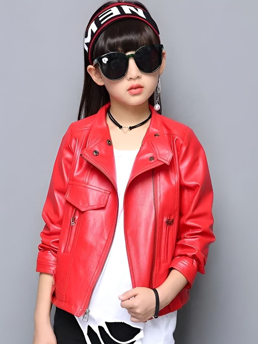 

BAESD Unisex Kids Lapel Collar Solid Casual Leather Jacket, Red