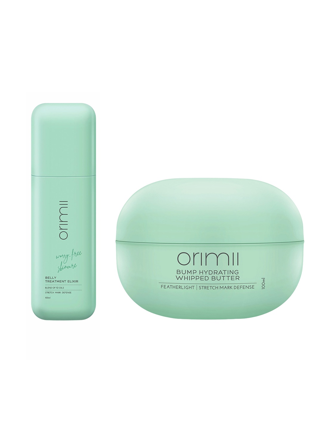 

Orimii Set Of Bump Hydrating Whipped Butter & Belly Treatment Elixir - 100ml Each, Green