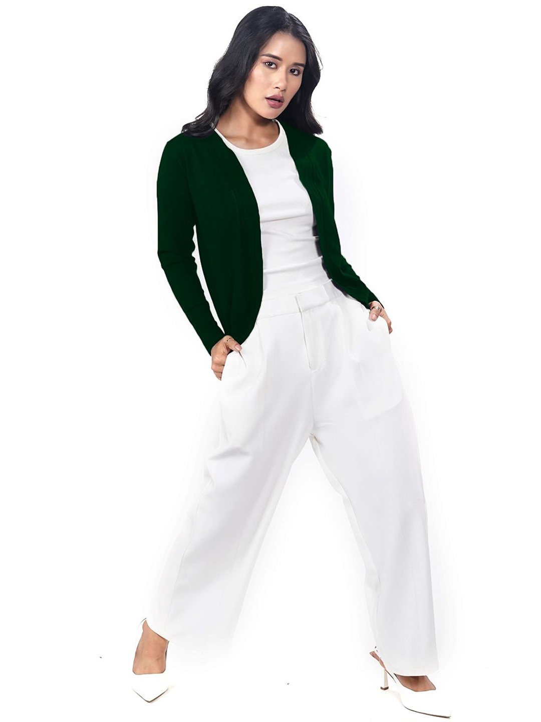

Zink London Open Front Slip On Shrug, Green