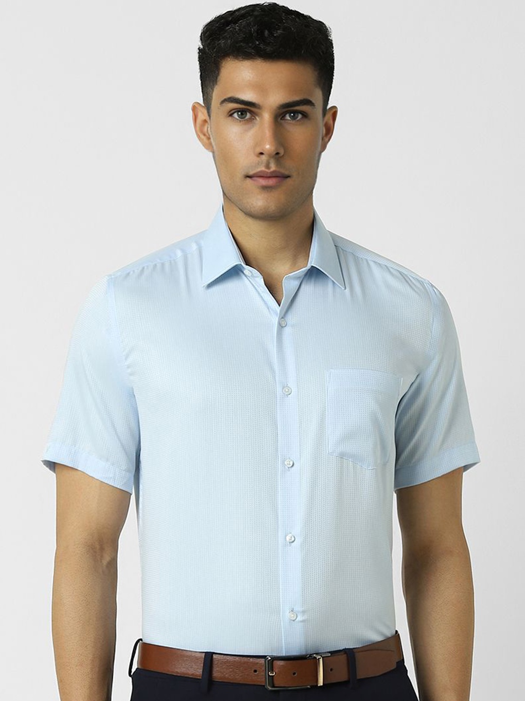 

Van Heusen Men Spread Collar Textured Cotton Formal Shirt, Blue