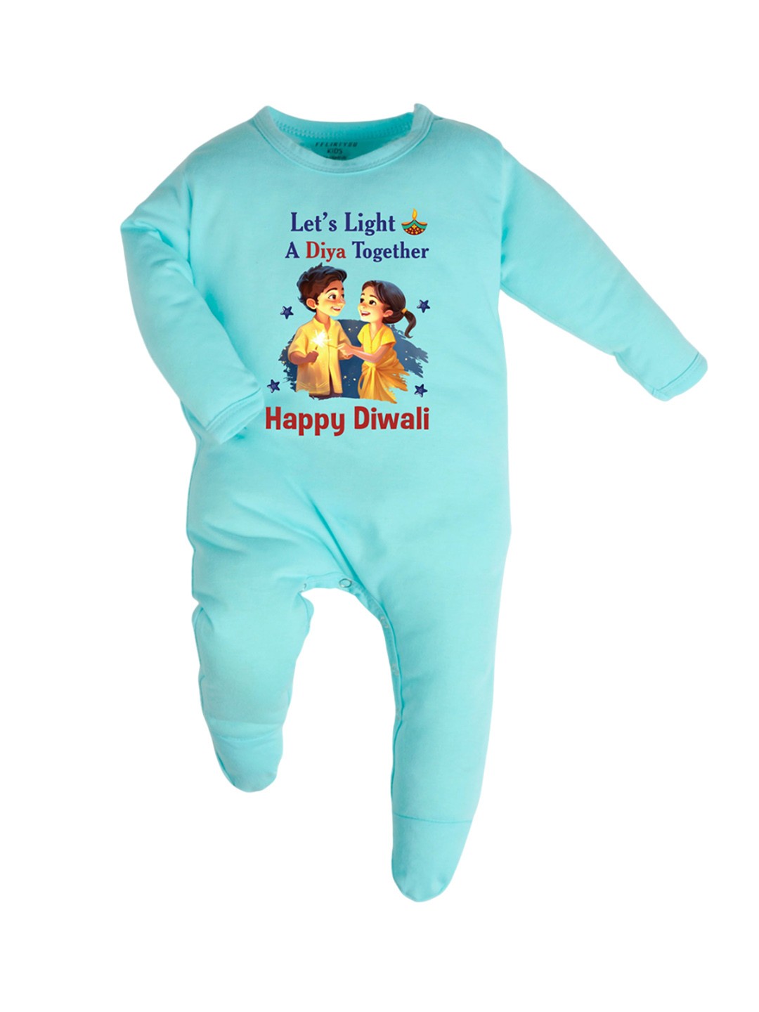 

FFLIRTYGO Kids Diwali Special Printed Pure Cotton Romper, Turquoise blue