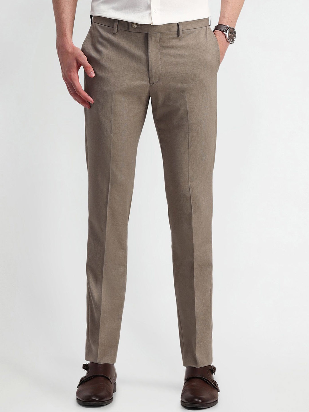 

Arrow Men Textured Urban Slim Formal Trousers, Brown