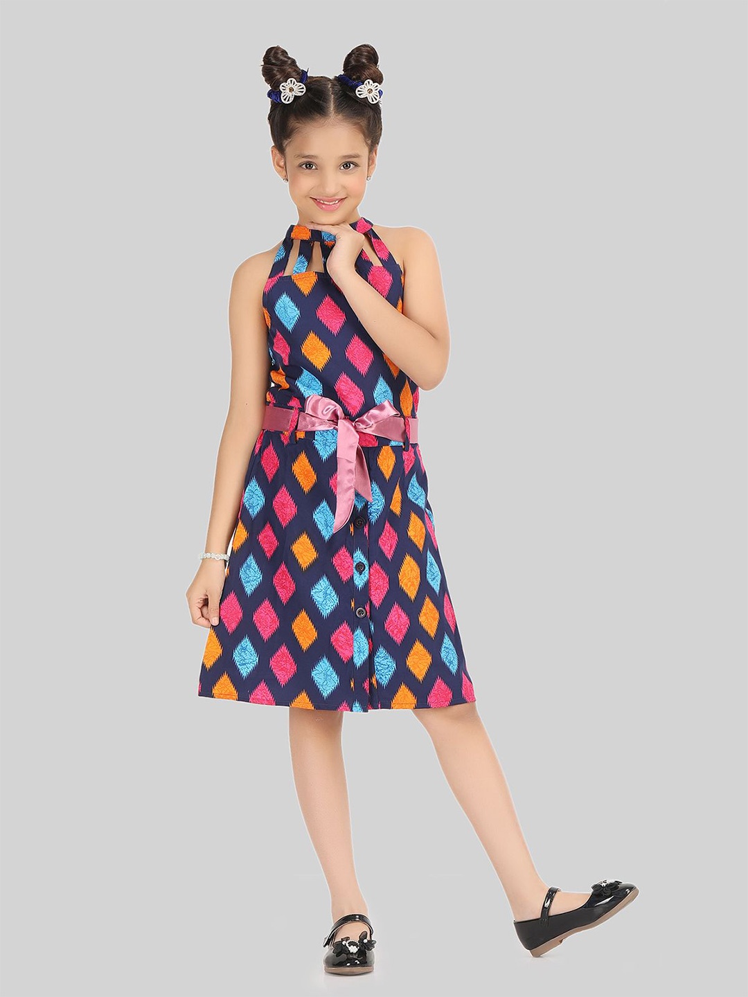 

BEING NAUGHTY Girls Geometric Print Fit & Flare Dress, Blue