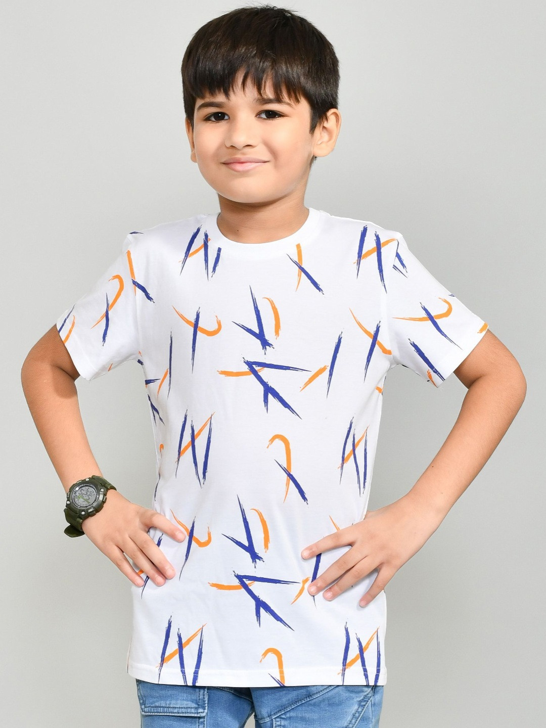 

YOUMAA Boys Bio Finish Graphic Printed Round Neck Pure Cotton T-shirt, White