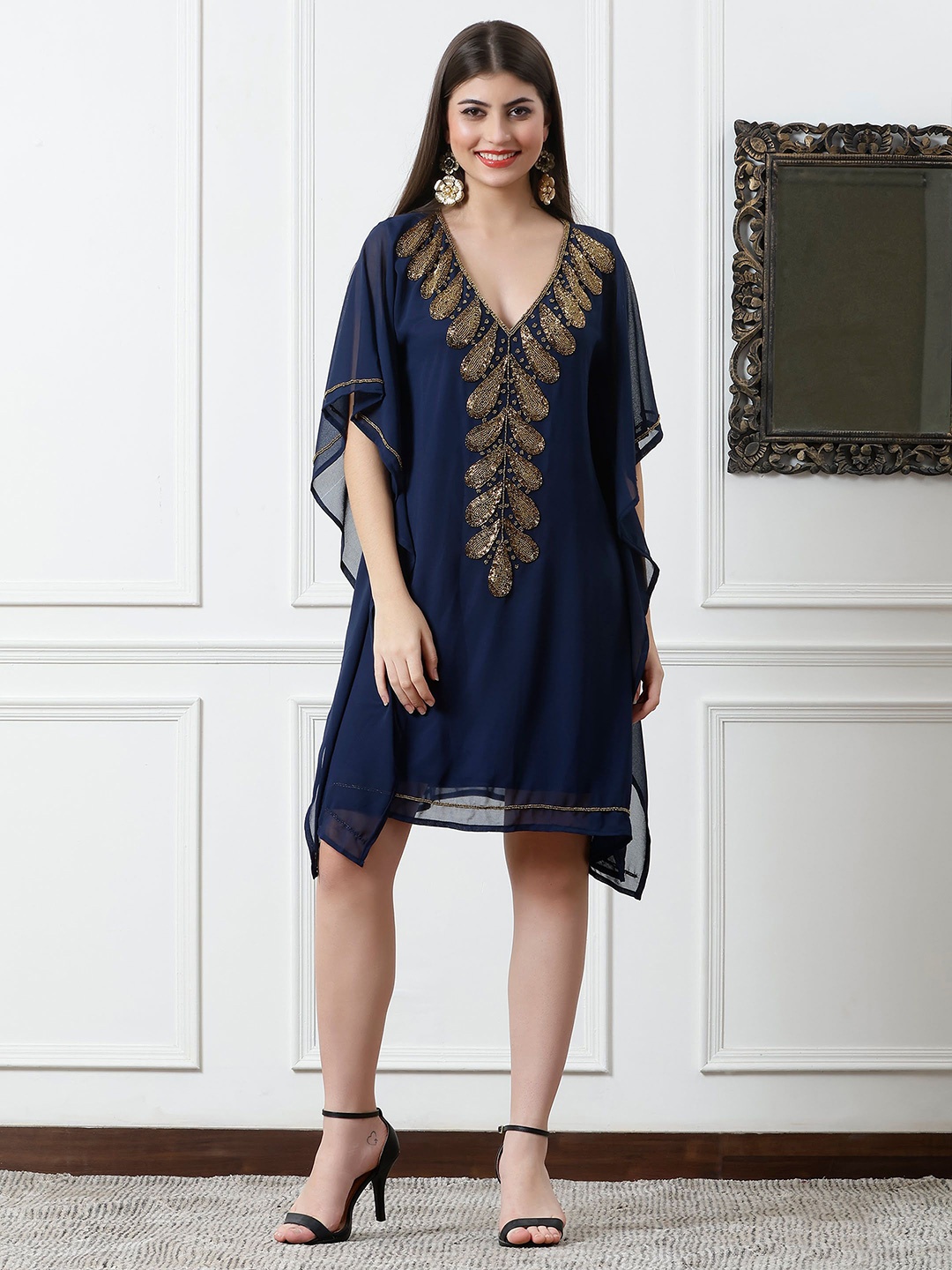 

DEBONATELLA Women Embellished Printed Kaftan Dress, Navy blue